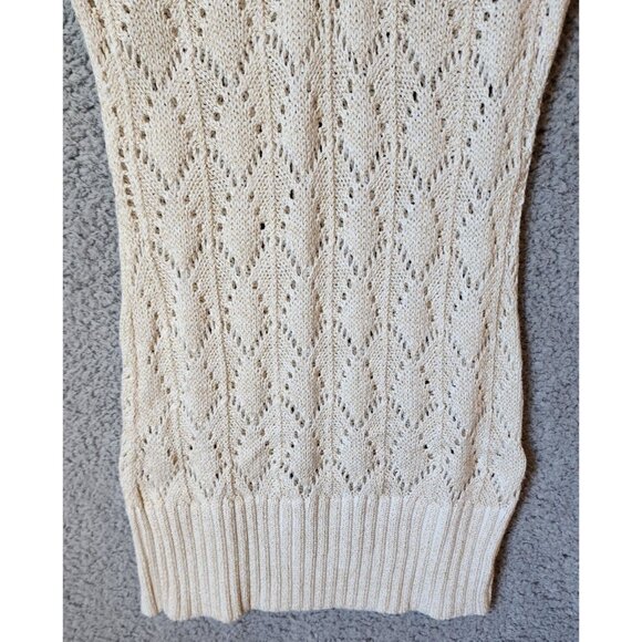 Vtg Y2K Cache Short Sleeve V Neck Open Knit Long Sweater Top Ivory Metallic XS - Picture 4 of 11
